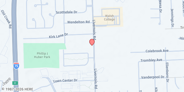 Map showing St. Joseph Family Support at 3605 Livernois Road, Troy, MI