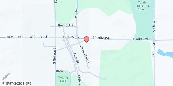 Map showing Northwest Osceola Food Pantry at 18499 20 Mile Road, Tustin, MI