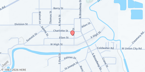 Map showing Union City Methodist Church at 200 Ellen St, Union City, MI