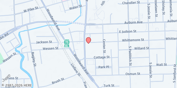 Map showing Matchan Nutrition Center at 46408 Woodward Avenue, Unity Park Neighborhood, MI