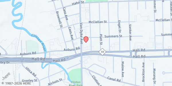 Map showing Trinity Utica Food Ministries at 45160 Van Dyke, Utica, MI