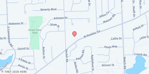 Map showing Walled Lake Missionary Church at 1795 North Pontiac Trail, Walled Lake, MI