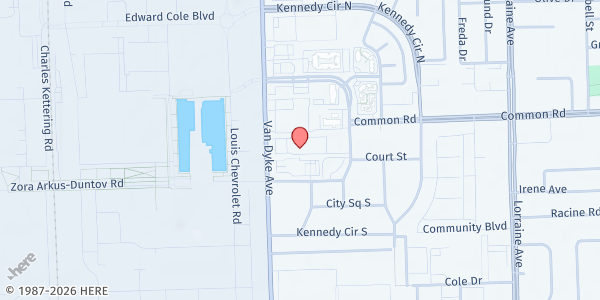 Map showing Warren City Hall at 1 City Square, Warren, MI