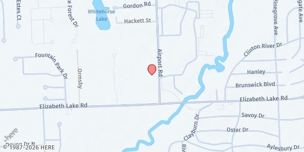 Map showing Lakecrest Baptist Church at 35 Airport Road, Waterford Township, MI