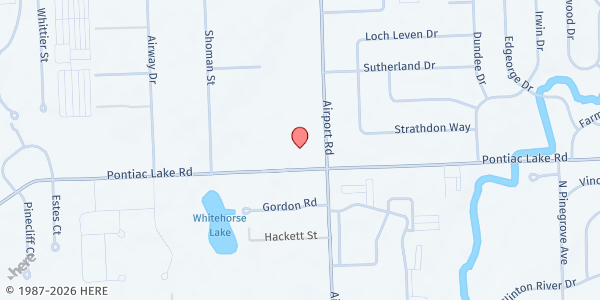 Map showing New Hope Christian Fellowship at 6020 Pontiac Lake Road, Waterford Township, MI