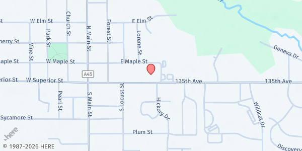 Map showing United Church of Wayland at 411 E. Superior St., Wayland, MI