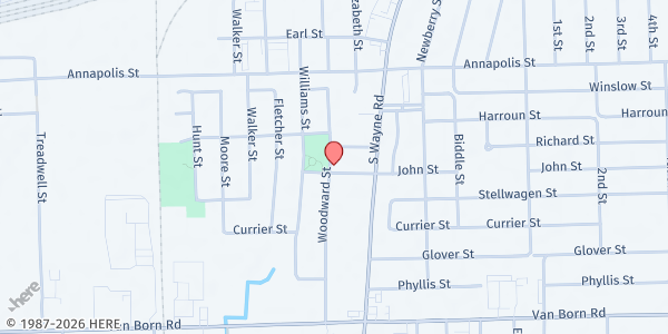 Map showing Bethlehem Temple of Praise at 5039 Woodward St, Wayne, MI