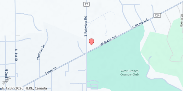 Map showing West Branch Little League at 2490 State Rd, West Branch, MI