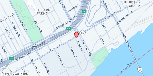 Map showing Creating A Healthy Community - West Side at 3815 West Fort Street, West Side Industrial, MI