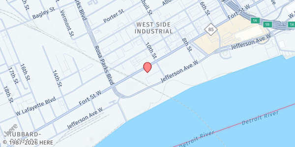 Map showing Salvation Army - Fort Street at 1627 West Fort Street, West Side Industrial, MI