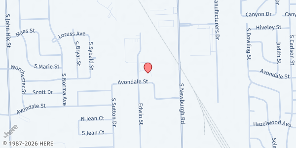 Map showing Brother Joe's Youth & Street Ministry at 855 Edwin St, Westland, MI