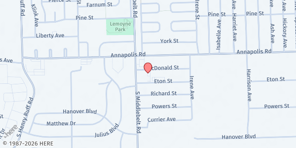 Map showing Christ Temple Apostolic Church at 29124 Eton Street, Westland, MI