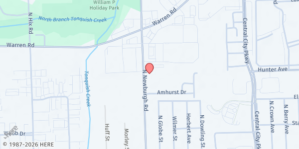Map showing Harvest Bible Church at 6420 North Newburgh Road, Westland, MI