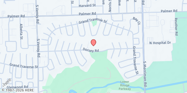 Map showing Jefferson-Barns Community Vitality Center at 32150 Dorsey St, Westland, MI