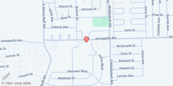 Map showing People's Community Missionary Baptist Church at 29745 Annapolis Avenue, Westland, MI
