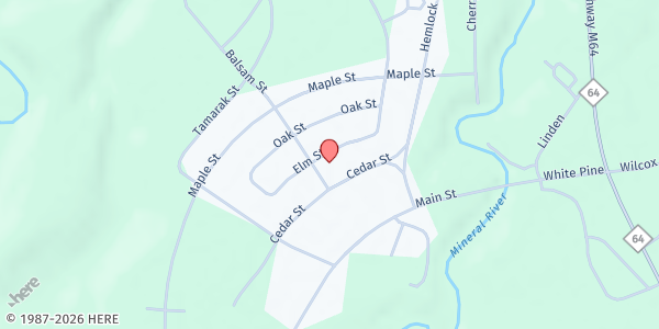 Map showing White Pine Community Methodist Church at 9 Tamarack St., White Pine, MI