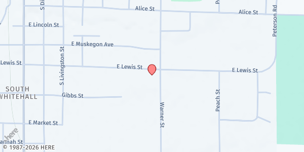 Map showing ECC Whitehall at 900 Warner St, Whitehall, MI