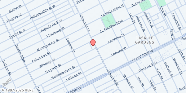 Map showing Shrine of the Black Madonna at 7625 Linwood Street, Wildemere Park, MI