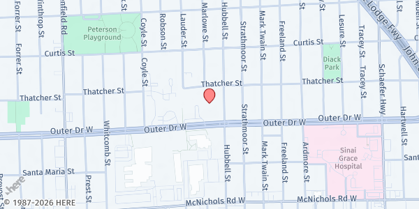 Map showing Westminster Church of Detroit at 17567 Hubbell Avenue, Winship, MI