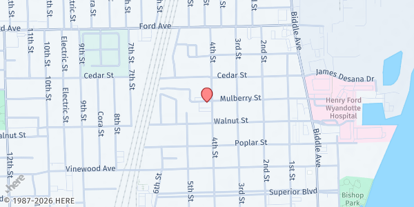 Map showing City of Wyandotte - Copeland Center at 2306 4th Street, Wyandotte, MI