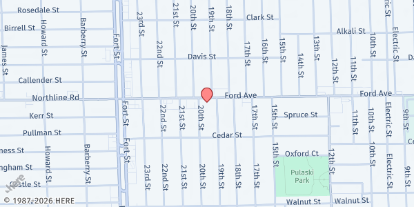 Map showing First Baptist Church of Wyandotte - Gleaners at 1925 Ford Avenue, Wyandotte, MI