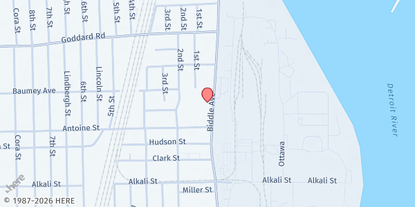 Map showing The Salvation Army Downriver Corps Community Center at 1258 Biddle Avenue, Wyandotte, MI