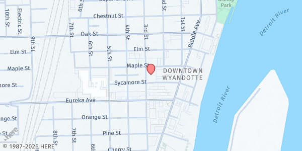 Map showing Yack Arena at 3131 3rd Street, Wyandotte, MI