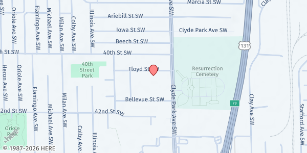 Map showing St. John Vianney Catholic Church at 4101 Clyde Park Ave, Wyoming, MI