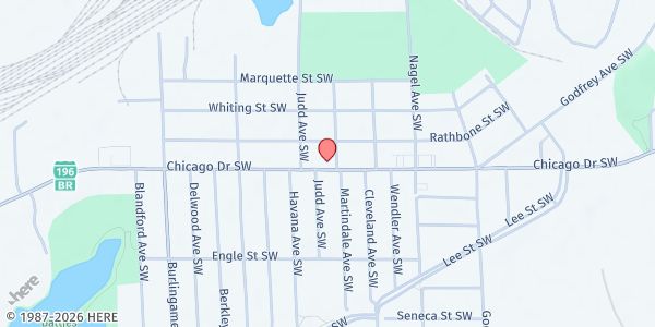 Map showing United Church Outreach Ministry (UCOM) at 1311 Chicago Drive SW, Wyoming, MI
