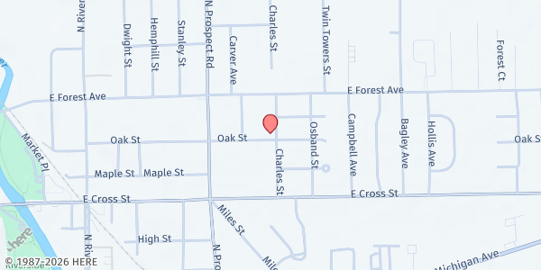 Map showing Fresh Start Church at 623 Oak St, Ypsilanti, MI