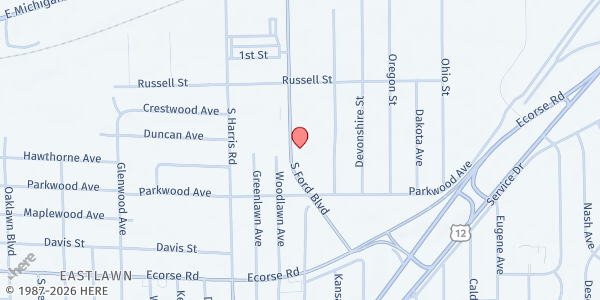 Map showing Islamic Association Of Ypsilanti - Food Pantry at 295 S Ford Blvd, Ypsilanti, MI
