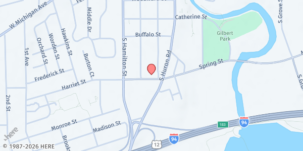 Map showing Messias Temple Church at 200 Harriet St, Ypsilanti, MI