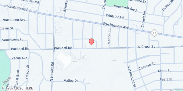 Map showing Ypsilanti Free Methodist Church at 1800 Packard St, Ypsilanti, MI