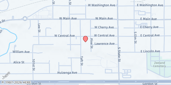 Map showing Harvest Stand Ministries Pantry at 100 Pine St, Zeeland, MI