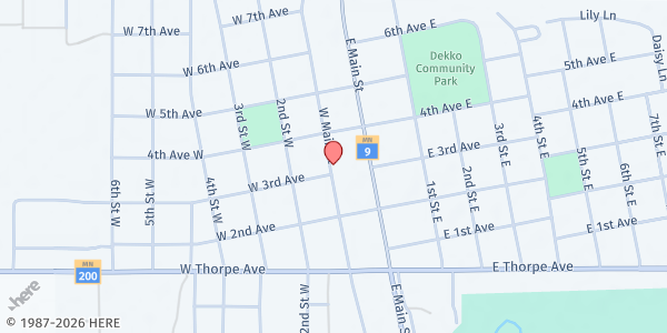 Map showing Kinfolk Market at 314 West Main Street, Ada, MN