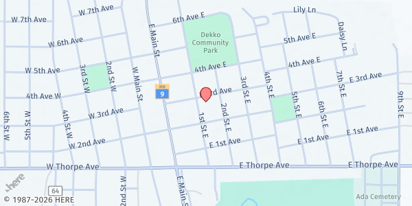 Map showing Valley Food Shelf at 110 E 3rd Ave, Ada, MN