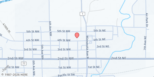 Map showing Aitkin Area Food Shelf at 102 4th Street NW, Aitkin, MN