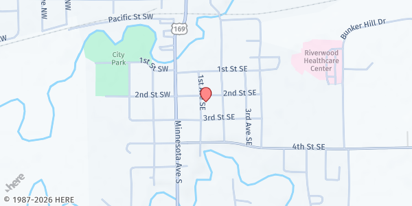 Map showing Community Food Shelf at First Lutheran at 107 2nd St SE, Aitkin, MN