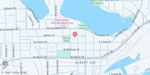 Map showing Salem Lutheran Church at 115 N Washington Ave, Albert Lea, MN