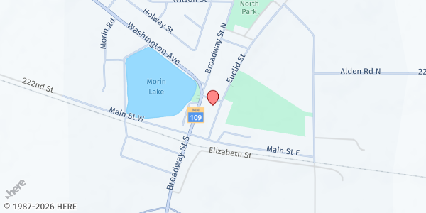 Map showing Alden Area Food Shelf-Redeemer Lutheran Church at 191 Water Street W, Alden, MN