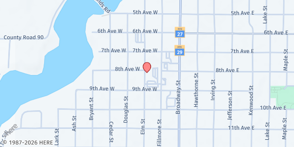 Map showing Douglas County Social Services at 809 Elm St Suite 1186, Alexandria, MN