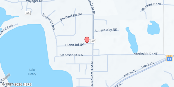 Map showing Love INC Douglas County Lakes Area at 44 Glen Rd, Alexandria, MN