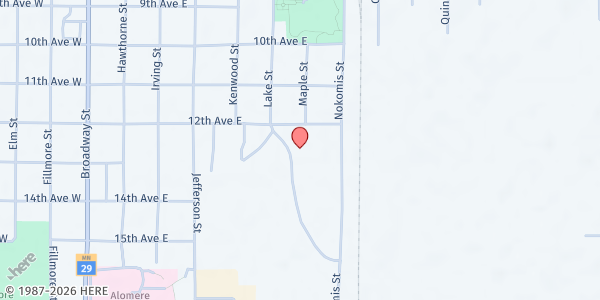 Map showing Outreach Food Shelf at 1205 Lake Street, Alexandria, MN