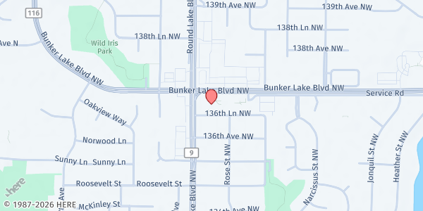 Map showing Grace Lutheran Church at 13655 Roundlake Boulevard NW, Andover, MN