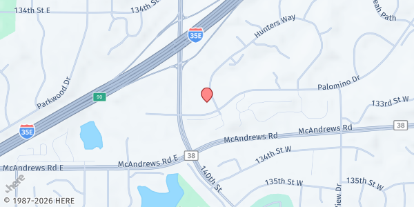 Map showing HTM Mobile Food Shelf - Food Distribution Center at 13335 Palomino Dr, Apple Valley, MN