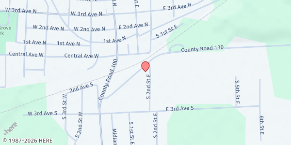 Map showing Aurora Food Shelf at 203 S 2nd St E, Aurora, MN