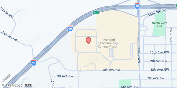 Map showing CLUES Canasta Familiar – Austin at 1900 8th Ave NW, Austin, MN