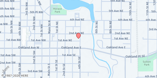 Map showing Salvation Army Austin Food Shelf at 409 1st Ave NE, Austin, MN