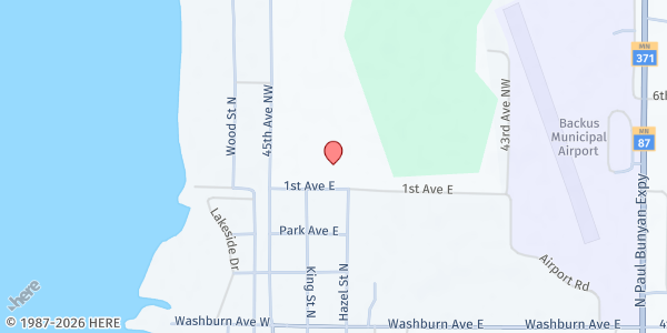 Map showing Backus Mobile Pantry at 210 1st Ave, Backus, MN