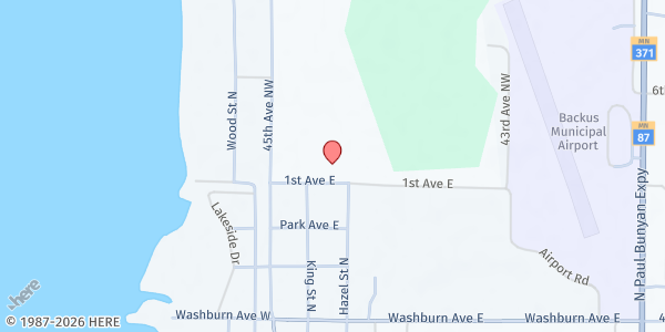 Map showing Second Harvest Northland: Backus Mobile at 210 1st Ave, Backus, MN